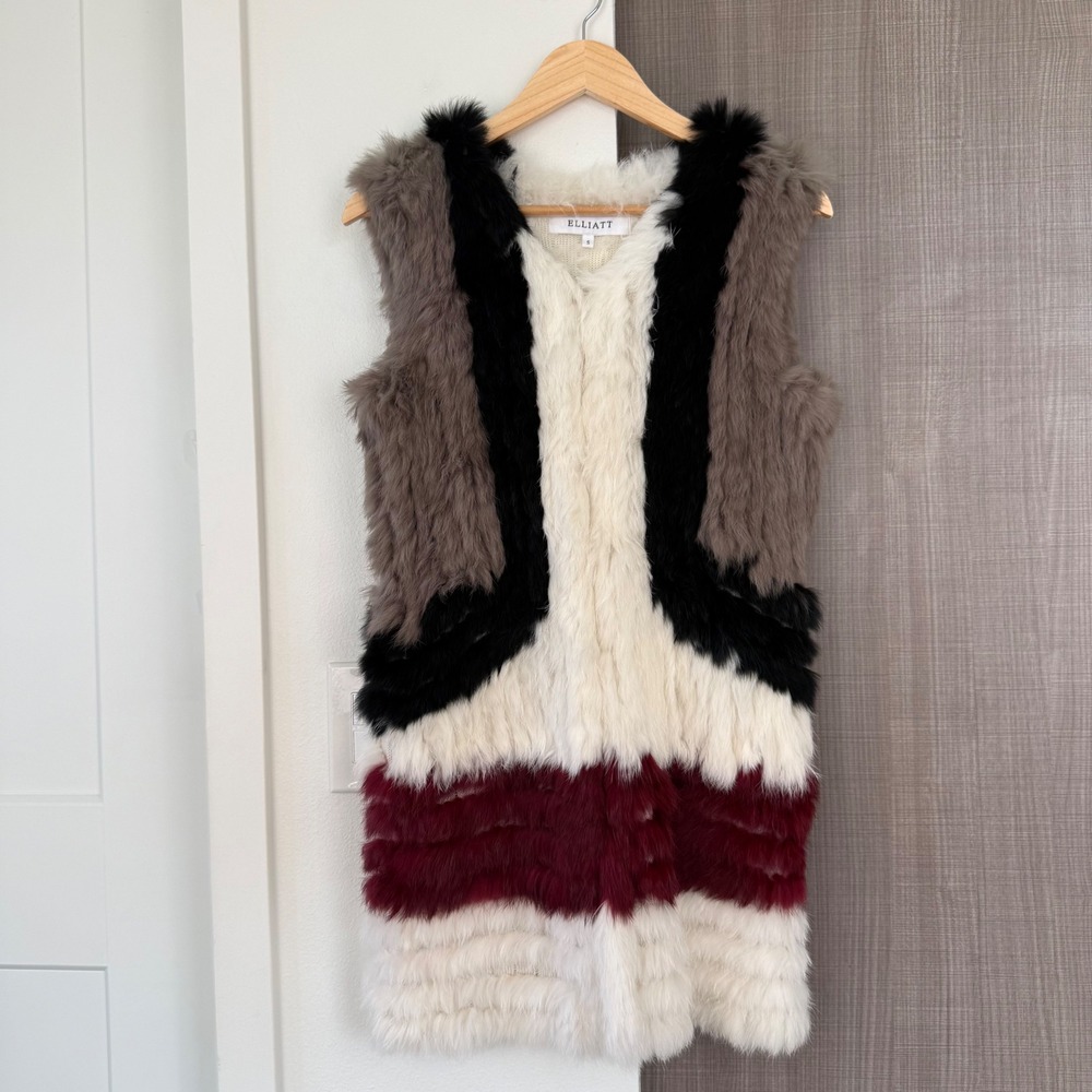 NEW ELLIATT Multicolor Rabbit Fur Colorblock Vest Size Small - Picture 4 of 13